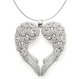 925 Sterling Silver Angel Heart Guardian Angel Wing Pendant Necklace with Cubic Zirconia Accents
