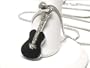 Trendy Black Onyx Rock N' Roll Acoustic Guitar Charm Necklace with Crystals Silver Tone