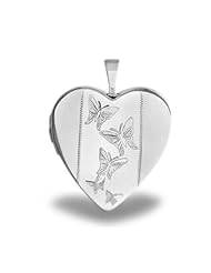 Sterling Silver "Butterfly" Heart Locket 3/4 inch x 3/4 inch