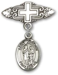 Sterling Silver Baby Badge with St. Joachim Charm and Badge Pin with Cross