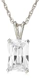 Platinum Plated Sterling Silver 12 x 8 mm Emerald-Cut Cubic Zirconia Pendant