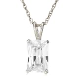 Platinum Overlay Sterling Silver 12 x 8 mm Emerald-Cut Cubic Zirconia Pendant