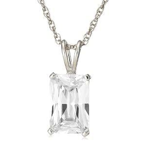 Buy Platinum Overlay Sterling Silver 12 x 8 mm Emerald-Cut Cubic Zirconia Pendant by Amazon.com Collection