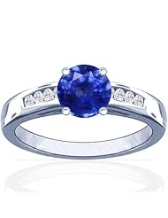 Platinum Round Cut Blue Sapphire Ring With Sidestones