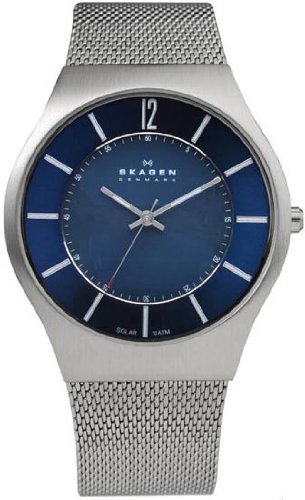 Skagen Watches:Skagen Denmark Mens Watch Blue on Silver Mesh #833XLSSN1 Images