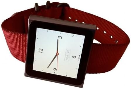 Red Apple iPod Nano Watch Band - Nylon Strap for High Tech Wristwatch, Black Hardware