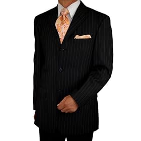Italian Mens Suits Black Pinstripe Merino Wool 150s Complete Suit with Jacket and Pants Year Round Use