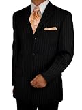 Italian Mens Suits Merino Wool 150s Complete Suit with Jacket and Pants Year Round Use Black Pinstripe