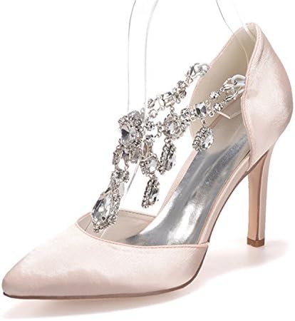 Favebridal Women's Satin Crystals Pumps Heels Wedding Bridal Prom Party Evening Shoes ZXF0608-22 Champagne US7