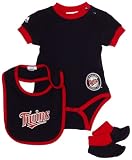 MLB Boys' Minnesota Twins Onesie Bib & Bootie (Navy, 6-9 Months)
