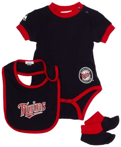 MLB Boys' Minnesota Twins Onesie Bib & Bootie (Navy, 6-9 Months)