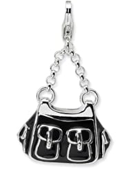 Sterling Silver 3-D Enameled Black Handbag w/Lobster Claw Clasp Clasp Charm