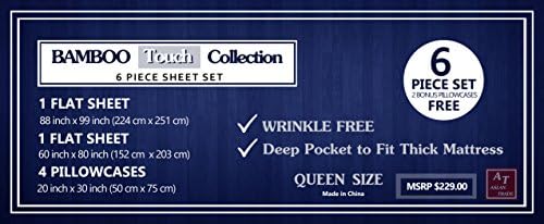 Bamboo Touch - 6pc Bed Sheet Set - Wrinkle Free - Deep Pockets (Queen, Teal)