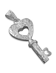 925 Silver Large Heart Key Scroll Pendant Hawaiian Silver Jewelry
