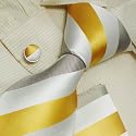 H5023 NEW Designer Yellow Gold Stripes 100% Jacquard Woven Silk Tie Hanky Mens Necktie and Cuff Links White Ties Cufflinks and Handkerchiefs Set