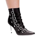 4 Inch Sexy Black Ankle Boots Pointed Toe High Heel Boot With Buckles And Chains