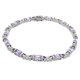 Sterling Silver Rhodium Plated Emerald Cut Fashion Bracelet, Lavender