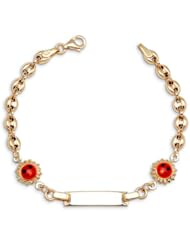 14k Yellow Gold Red Sun Charm Child ID Chain Bracelet