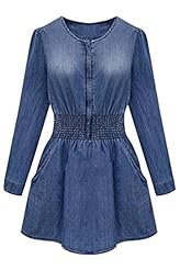 Sexy Round Neck Denim Long Sleeves Elasticized   Waistline Club Dress/Party Dress 