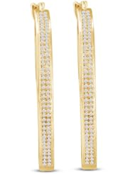 10K White Gold Micro Pave Set Round Diamond U Shape Hoop Earrings with Push Back Closure - (1/2 cttw)