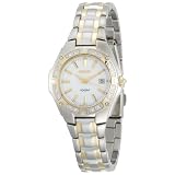 Two Tone Diamond Watch, Seiko Womens Diamond Bezel Two-Tone Mother of Pearl Dial Dress Watch