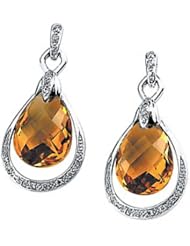 14K White Gold Briolette Citrine and Diamond Earrings -- LIFETIME WARRANTY