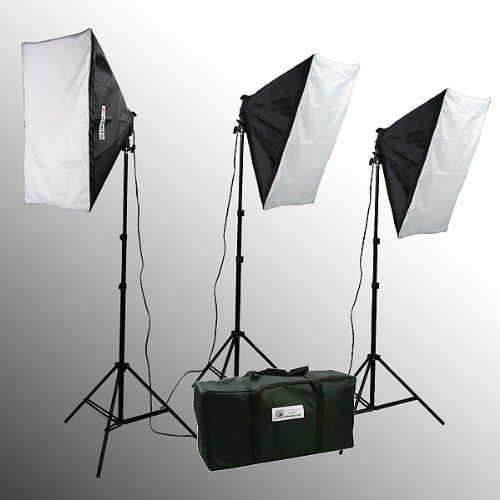 ePhoto VL9004S3 2400 Watt Photo Studio Softbox Kit with Carrying Case with 3 Lightstands with 16x24-Inches Softboxes and 12 45W 5500k Bulbs