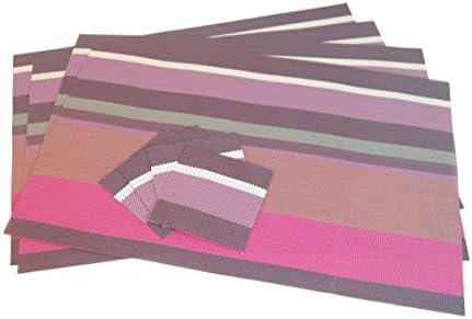 High Quality Striped Design PVC Insulation Anti-skidding Dining Room Placemat- Dining Room Placemats for Table Heat Insulation Anti-skid Stain-resistant Simple Style Eat Mat - Set of 4 (Stripe-Purple)