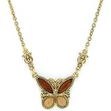Flights of Fancy Gold Tone Topaz Hued Butterfly Necklace