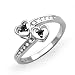 Platinum Plated Sterling Silver Round Diamond Black And White Double Heart Promise Ring (1/10 cttw)