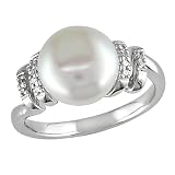 Sterling Silver .04 ctw Diamond and 9-10mm Cultured Freshwater Pearl Ring