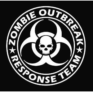 Zombie Outbreak Response Team Skull Design - 5" WHITE Vinyl Decal Window Sticker by Ikon Sign