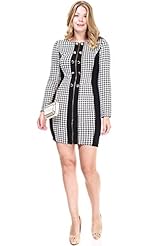 Plus Size Long Sleeves Metallic/Polyester/Rayon/Spandex Houndstooth Print Cocktail Mini Dress 