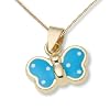 Miore Kinder-Halskette Schmetterling 750 Gelbgold blau emailliert 45 cm MK009P