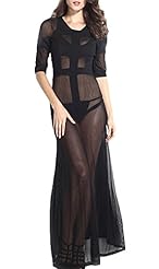 Sexy Round Neck Polyester Long Sleeves Mesh Sheer Jacquard Lace  Dress