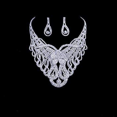Tqmarket Vintage Bridal Rhinestone Shining Butterfly Net Womens Necklace Earring Jewelry Set