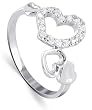 Nickel Free Sterling Silver Multi Heart Round Shaped Cubic Zirconia Accent Polished Finished Rhodium Plated 2mm Band Ring Size 5, 6, 7, 8, 9, 10