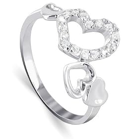 TDRS078 Nickel Free .925 Sterling Silver Multi Heart Round Shaped Cubic Zirconia Accent Polished Finished Rhodium Plated 2mm Band Ring Size 5, 6, 7, 8, 9, 10: Jewelry