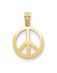 14k Yellow Gold Polished Peace Sign Circle Pendant