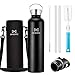 OMORC 316 Stainless Steel Sports Water Bottle-34oz, Double Wall Vacuum Insulated Water Bottle,Stay Cold for 48 Hrs,Hot for 24 Hrs, Straw and 2 Lids, Wide Mouth,Thermo Travel Modern Mug,BPA Free Black