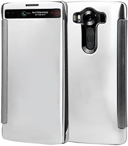 Welcomeuni Case for LG V10,Luxury Ultra-thin Clear View Mirror Flip Smart Case Cover For LGV10 (Silver)