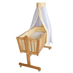 HONEY BEE komplette Babywiege / Bett / Stubenwagen, inklusive Matratze, Kinderbettgarnitur, Himmel und Himmelstange, gelb
