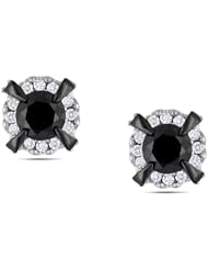 10K White Gold, Black Rhodium Plated, Black and White Diamond Earrings, (1 cttw, GH Color, I2-I3 Clarity)