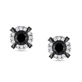 10K White Gold, Black Rhodium Plated, Black and White Diamond Earrings, (1 cttw, GH Color, I2-I3 Clarity)