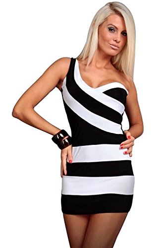 Amour-New Sexy Strips Black White Mini Dress Night Out Dress Clubwear (N108)