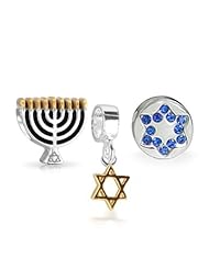 Bling Jewelry CZ Blue Star of David 14K Gold Vermeil Menorah Set Fits Pandora
