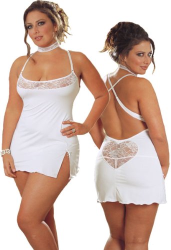 Plus Size White Babydoll Lingerie Set - Baby Doll, Neckband and Thong