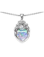 Original Star K (tm) Loving Mother And Family Pendant With Heart Shape Created Opal in 925 Sterling Silver