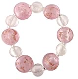 Italian Style Glass Bead Stretch Bracelet Pink Silver  White Fleck Art Glass, Claspless Bracelet, Easy On  Off