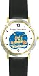 Happy Hanukkah - Jerusalem Judaica Jewish Theme - WATCHBUDDY&reg; DELUXE TWO-TONE THEME WATCH - Arabic Numbers - Black Leather Strap-Size-Large ( Men's Size or Jumbo Women's Size )